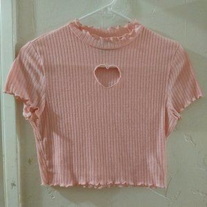 Heart Cutout Detail Lettuce Trim Tee